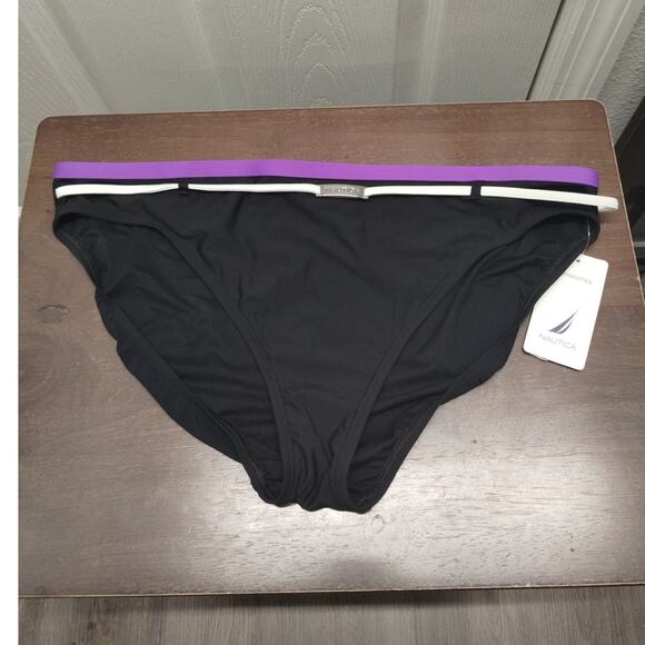 Nautica NWT Women's Size 16 Black Purple Swim Separates Belted Bikini Bottom - Picture 1 of 8
